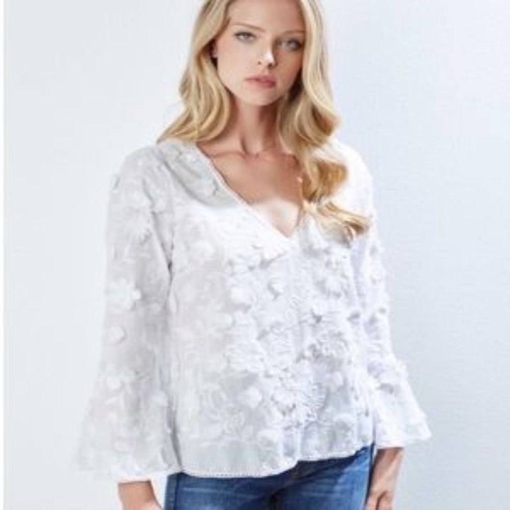 Karen Kane White Floral Blouse